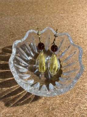 Handmade Venetian Gold Glass Bead Earrings - Women Jewelry